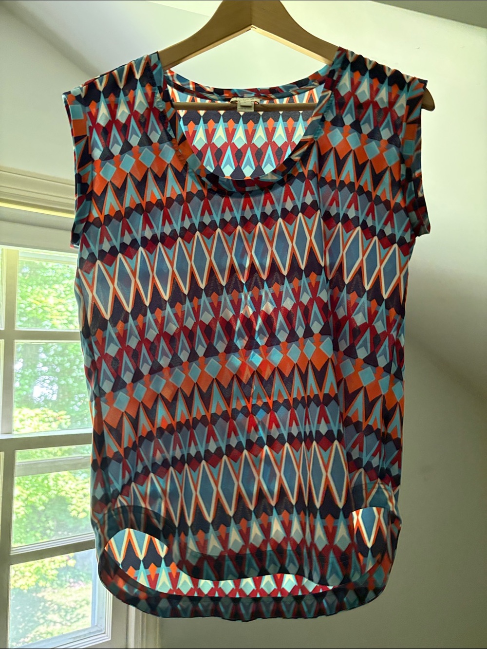 J. Crew Sleeveless Geometric Print Blouse in Teal & Orange